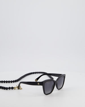 Chanel Black Square Sunglasses In Acetate Frame with Gold CC Logo & Grey Gradient Polarised Lenses RRP £545