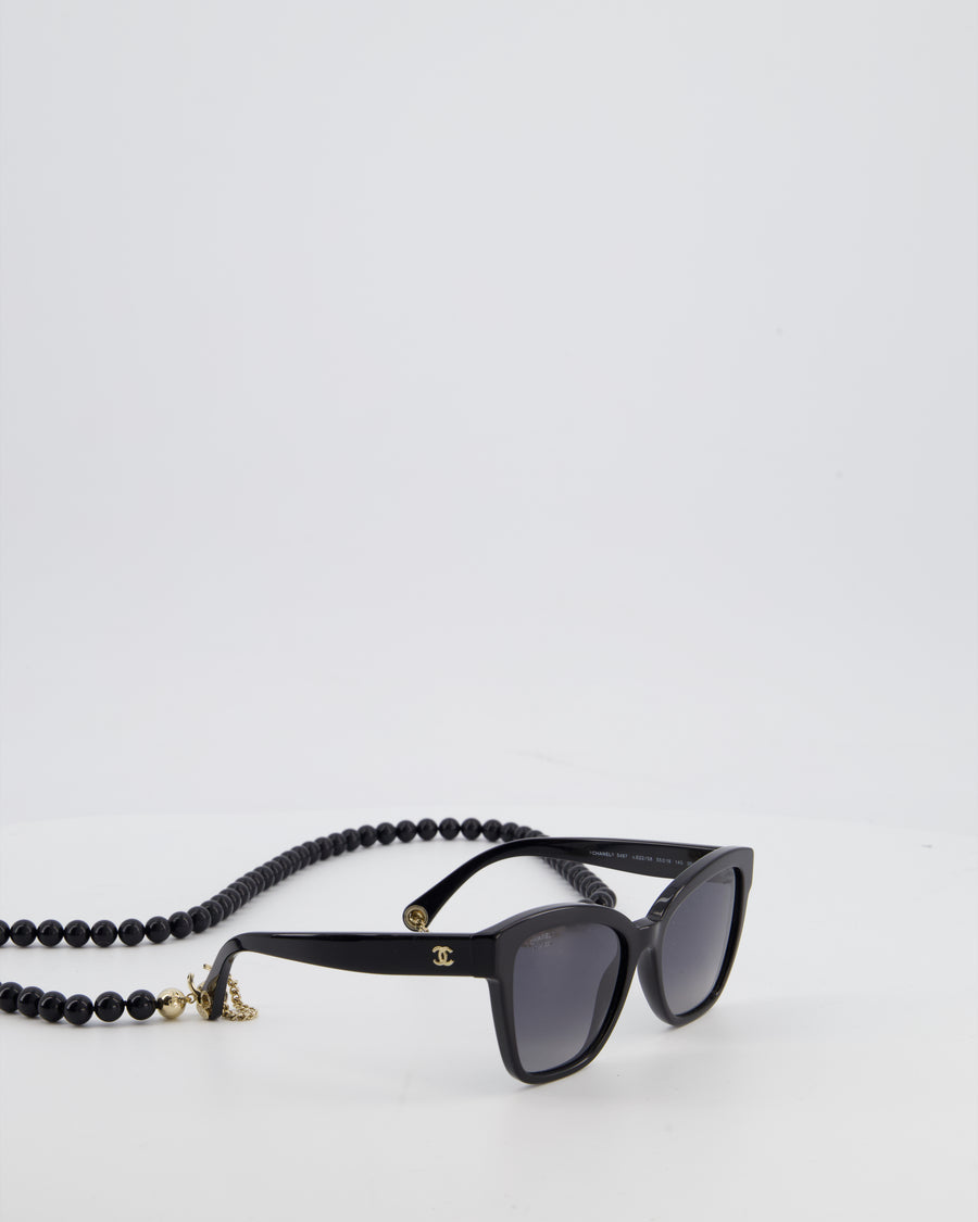 Chanel Black Square Sunglasses In Acetate Frame with Gold CC Logo & Grey Gradient Polarised Lenses RRP £545