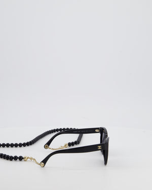Chanel Black Square Sunglasses In Acetate Frame with Gold CC Logo & Grey Gradient Polarised Lenses RRP £545