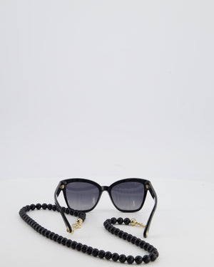 Chanel Black Square Sunglasses In Acetate Frame with Gold CC Logo & Grey Gradient Polarised Lenses RRP £545