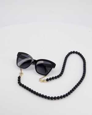 Chanel Black Square Sunglasses In Acetate Frame with Gold CC Logo & Grey Gradient Polarised Lenses RRP £545