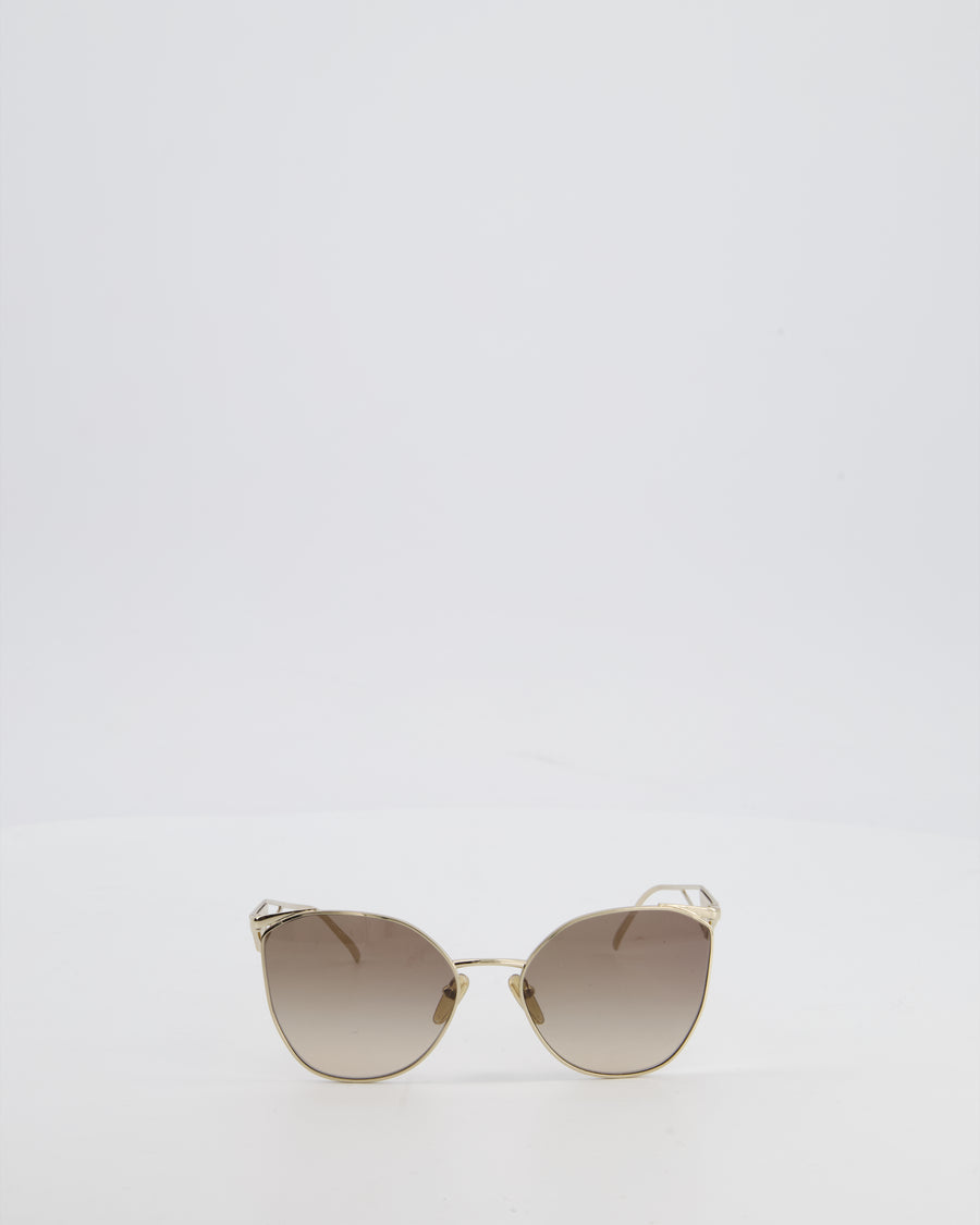 Prada Gold Metal Frame Sunglasses with White Logo Plaque on the Arms
