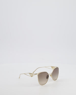 Prada Gold Metal Frame Sunglasses with White Logo Plaque on the Arms