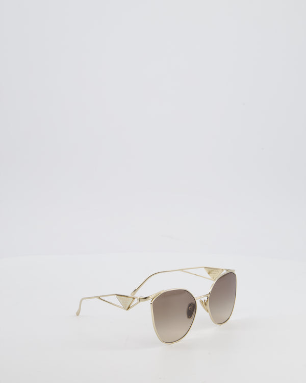 Prada Gold Metal Frame Sunglasses with White Logo Plaque on the Arms