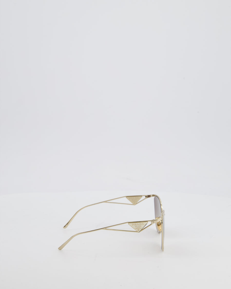 Prada Gold Metal Frame Sunglasses with White Logo Plaque on the Arms