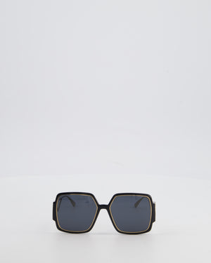Christian Dior Black 30 Montaigne Geometric Acetate Frame Sunglasses with Gold Arms Detail