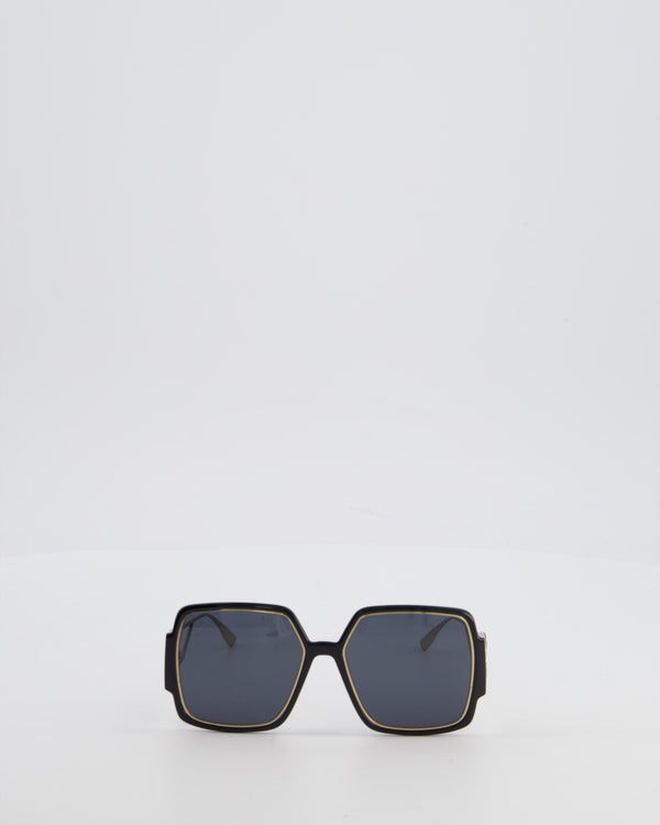 Christian Dior Black 30 Montaigne Geometric Acetate Frame Sunglasses with Gold Arms Detail