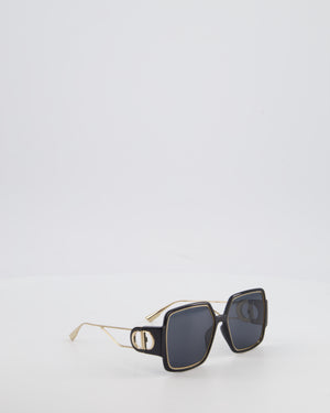 Christian Dior Black 30 Montaigne Geometric Acetate Frame Sunglasses with Gold Arms Detail