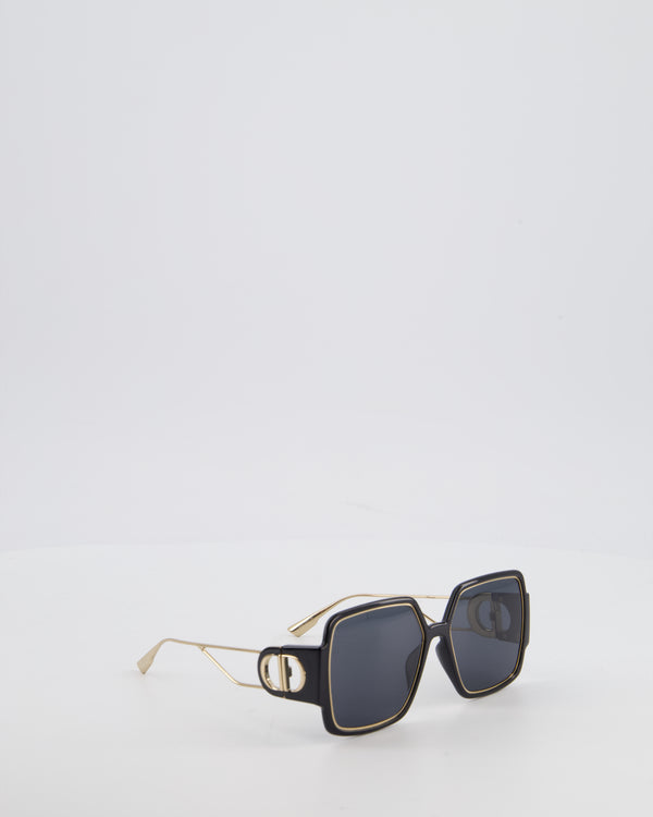 Christian Dior Black 30 Montaigne Geometric Acetate Frame Sunglasses with Gold Arms Detail
