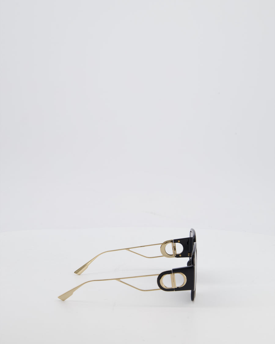 Christian Dior Black 30 Montaigne Geometric Acetate Frame Sunglasses with Gold Arms Detail