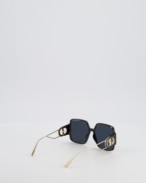 Christian Dior Black 30 Montaigne Geometric Acetate Frame Sunglasses with Gold Arms Detail