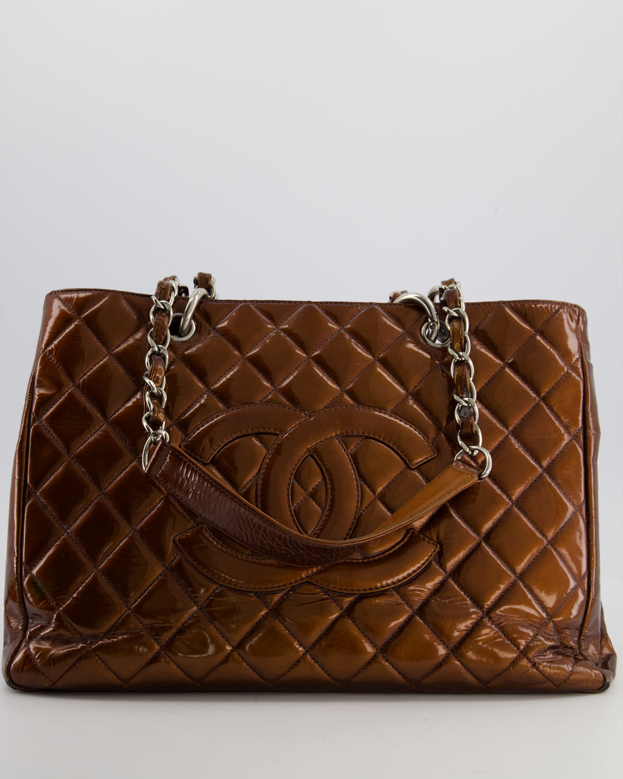 Chanel Bronze GST Grand Shopper Tote Bag in Patent Leather with Silver Hardware