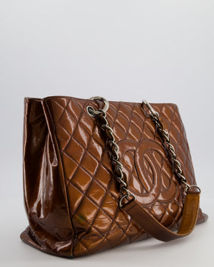 Chanel Bronze GST Grand Shopper Tote Bag in Patent Leather with Silver Hardware