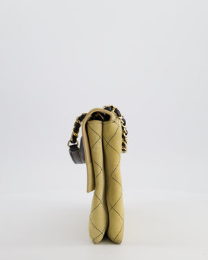 Chanel Beige Retro Label Matelasse Suede Flap Bag with Black Leather Chain & Champagne Gold Hardware
