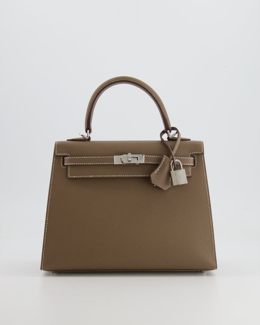 Hermès Kelly 25 Sellier Bag in Etoupe Epsom Leather with Palladium Hardware