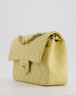 *RARE COLOUR* Chanel Small Classic Double Flap Bag in Butter Yellow Caviar Leather with Champagne Gold Hardware