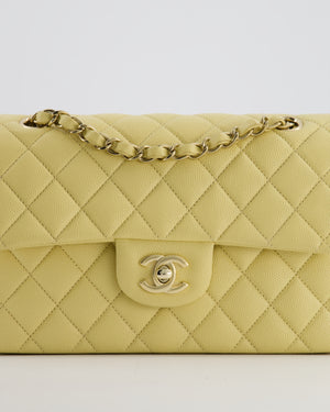 *RARE COLOUR* Chanel Small Classic Double Flap Bag in Butter Yellow Caviar Leather with Champagne Gold Hardware