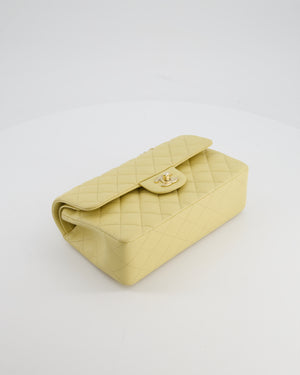 *RARE COLOUR* Chanel Small Classic Double Flap Bag in Butter Yellow Caviar Leather with Champagne Gold Hardware