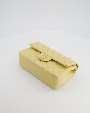 *RARE COLOUR* Chanel Small Classic Double Flap Bag in Butter Yellow Caviar Leather with Champagne Gold Hardware