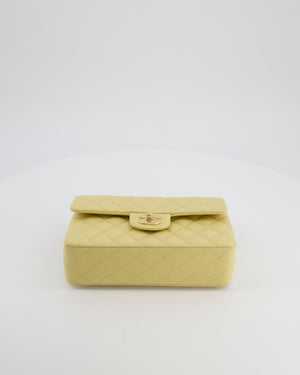 *RARE COLOUR* Chanel Small Classic Double Flap Bag in Butter Yellow Caviar Leather with Champagne Gold Hardware