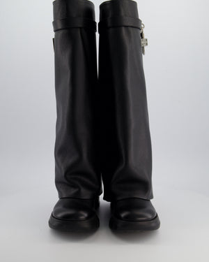 Givenchy Shark Lock Black Leather Biker Knee-High Boots Size EU 40