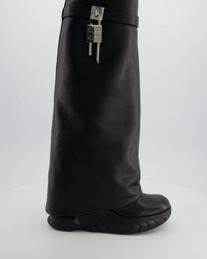 Givenchy Shark Lock Black Leather Biker Knee-high Boots Size EU 40