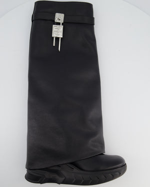 Givenchy Shark Lock Black Leather Biker Knee-high Boots Size EU 40