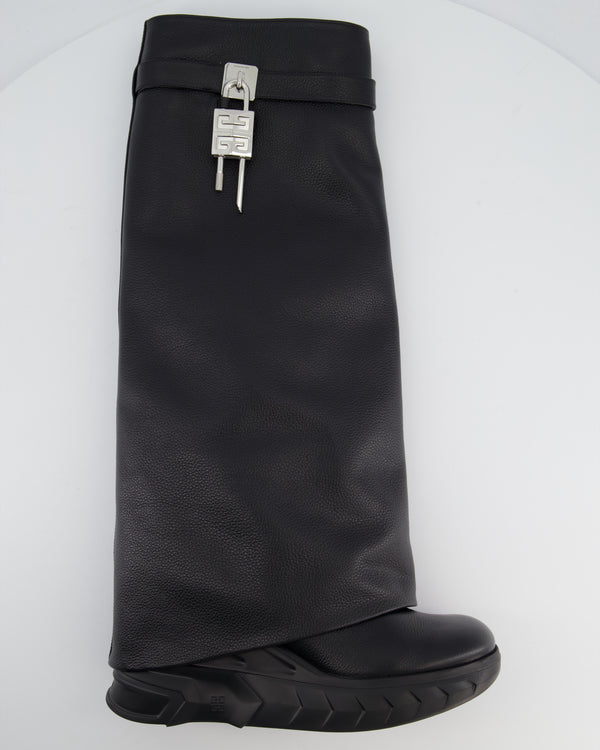 Givenchy Shark Lock Black Leather Biker Knee-high Boots Size EU 40