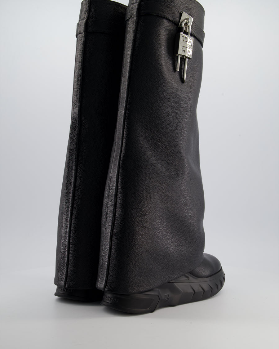 Givenchy Shark Lock Black Leather Biker Knee-High Boots Size EU 40