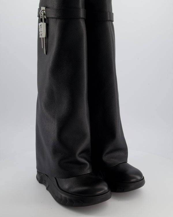 Givenchy Shark Lock Black Leather Biker Knee-high Boots Size EU 40