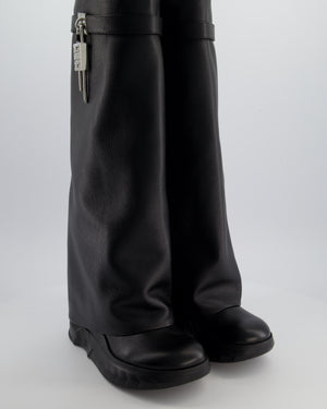 Givenchy Shark Lock Black Leather Biker Knee-High Boots Size EU 40