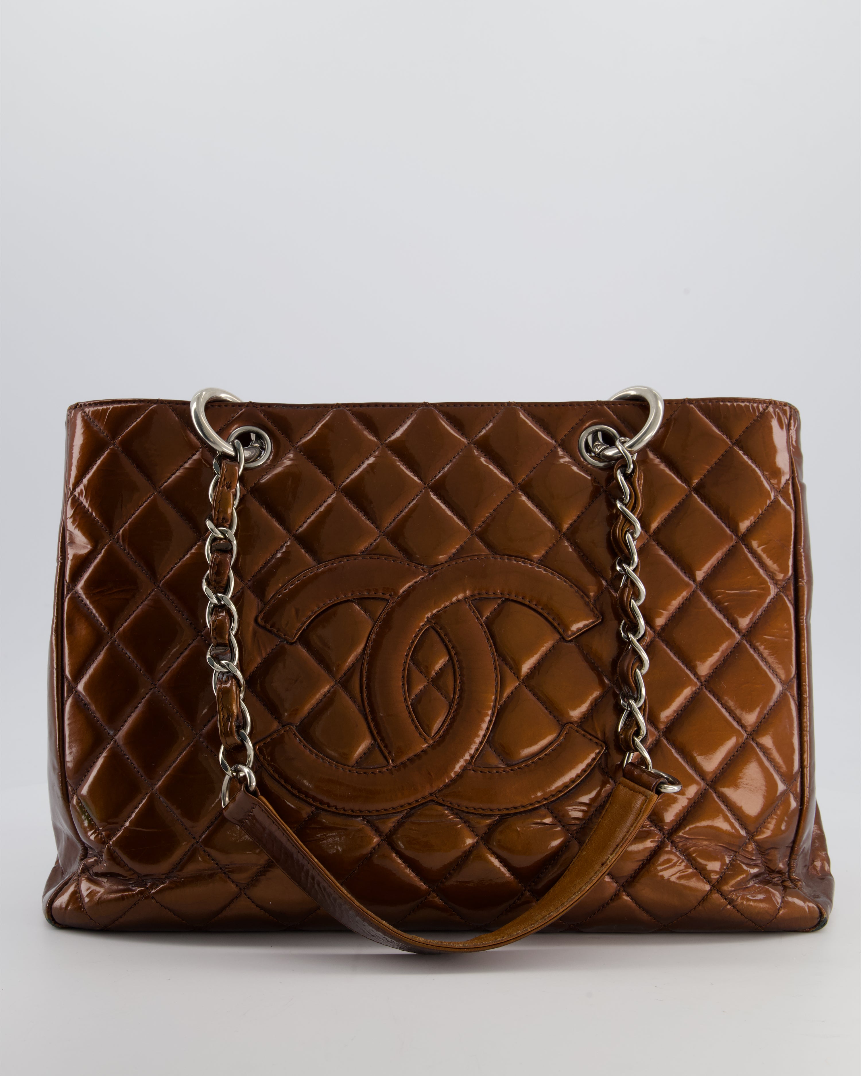 Chanel Bronze GST Grand Shopper Tote Bag in Patent Leather with