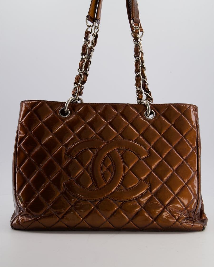 Chanel Bronze GST Grand Shopper Tote Bag in Patent Leather with Silver Hardware