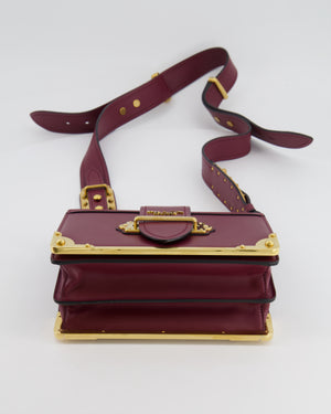 Prada Burgundy Cahier Cross-Body Shoulder Bag  In Saffiano Calfskin Leather with Gold Hardware