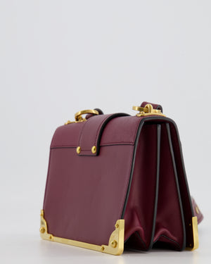 Prada Burgundy Cahier Cross-Body Shoulder Bag  In Saffiano Calfskin Leather with Gold Hardware