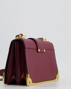 Prada Burgundy Cahier Cross-Body Shoulder Bag  In Saffiano Calfskin Leather with Gold Hardware