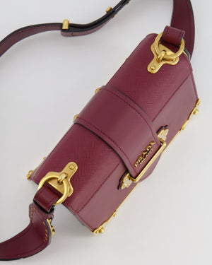 Prada Burgundy Cahier Cross-Body Shoulder Bag  In Saffiano Calfskin Leather with Gold Hardware