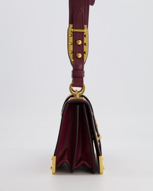 Prada Burgundy Cahier Cross-Body Shoulder Bag  In Saffiano Calfskin Leather with Gold Hardware