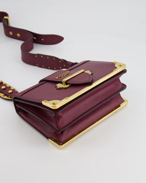 Prada Burgundy Cahier Cross-Body Shoulder Bag  In Saffiano Calfskin Leather with Gold Hardware