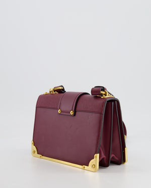 Prada Burgundy Cahier Cross-Body Shoulder Bag  In Saffiano Calfskin Leather with Gold Hardware