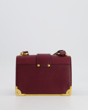 Prada Burgundy Cahier Cross-Body Shoulder Bag  In Saffiano Calfskin Leather with Gold Hardware