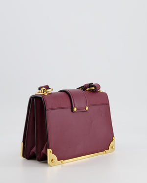 Prada Burgundy Cahier Cross-Body Shoulder Bag  In Saffiano Calfskin Leather with Gold Hardware