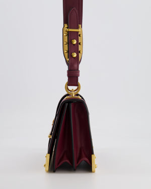 Prada Burgundy Cahier Cross-Body Shoulder Bag  In Saffiano Calfskin Leather with Gold Hardware