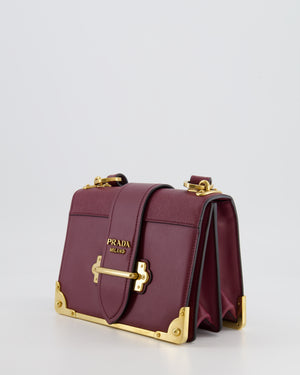 Prada Burgundy Cahier Cross-Body Shoulder Bag  In Saffiano Calfskin Leather with Gold Hardware