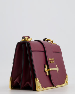 Prada Burgundy Cahier Cross-Body Shoulder Bag  In Saffiano Calfskin Leather with Gold Hardware