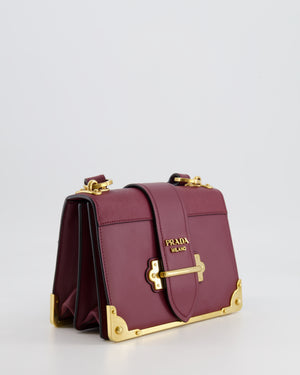 Prada Burgundy Cahier Cross-Body Shoulder Bag  In Saffiano Calfskin Leather with Gold Hardware