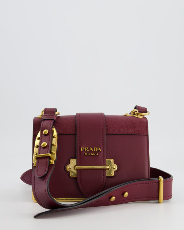 Prada Burgundy Cahier Cross-Body Shoulder Bag  In Saffiano Calfskin Leather with Gold Hardware