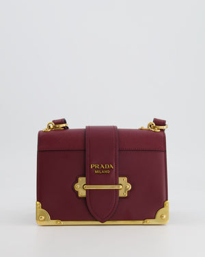 Prada Burgundy Cahier Cross-Body Shoulder Bag  In Saffiano Calfskin Leather with Gold Hardware