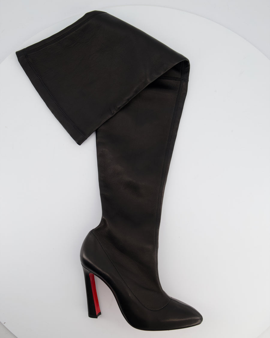 Christian Louboutin Black Calfskin Leather Over-The-Knee Boots Size EU 37