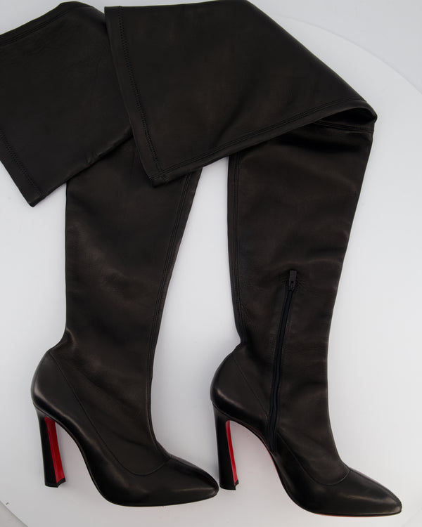 Christian Louboutin Black Calfskin Leather Over-The-Knee Boots Size EU 37